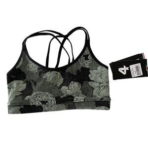 Fourlaps Vitality Cross-back Sports Bra NWT color Peonies Print Thyme Size Small